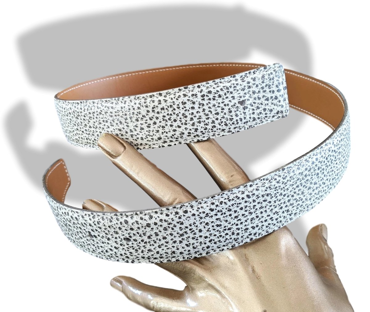 Hermes [161] 2000 Blanc/Naturel Buffle Skipper 101/Chamonix Reversible Leather Strap Belt 32 mm Sz70, BNIB! - poupishop