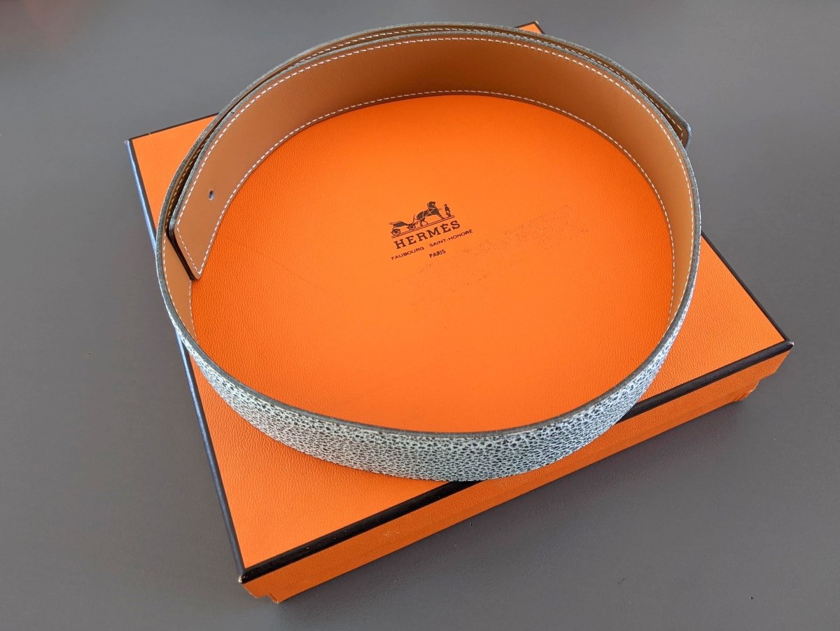 Hermes [161] 2000 Blanc/Naturel Buffle Skipper 101/Chamonix Reversible Leather Strap Belt 32 mm Sz70, BNIB! - poupishop