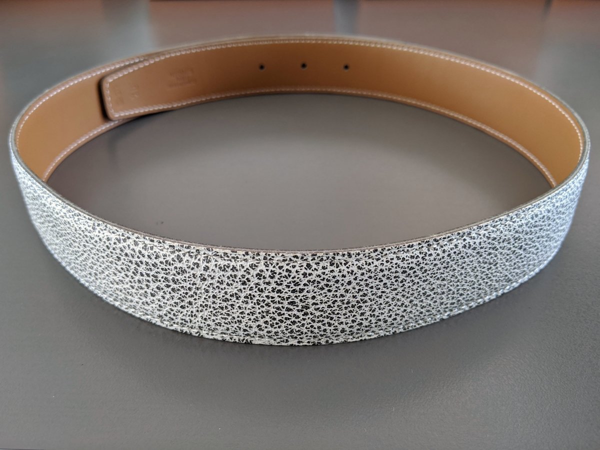 Hermes [161] 2000 Blanc/Naturel Buffle Skipper 101/Chamonix Reversible Leather Strap Belt 32 mm Sz70, BNIB! - poupishop