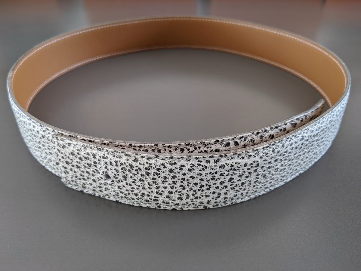 Hermes [161] 2000 Blanc/Naturel Buffle Skipper 101/Chamonix Reversible Leather Strap Belt 32 mm Sz70, BNIB! - poupishop