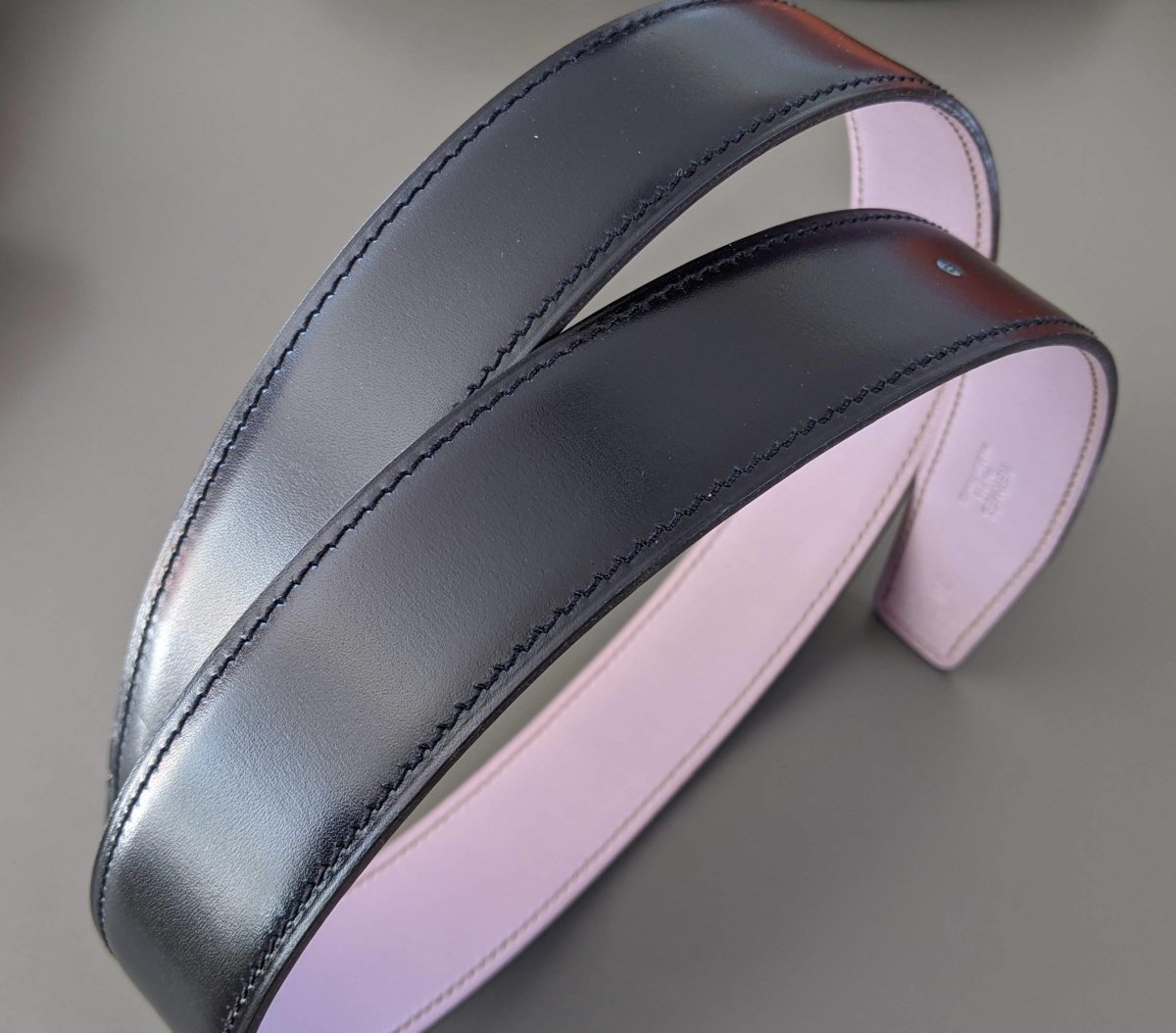Hermes [163] 2001 Indigo/Mauve Pale Reversible Box/Box Nepal Leather Strap Belt 32 mm, BNIB! - poupishop