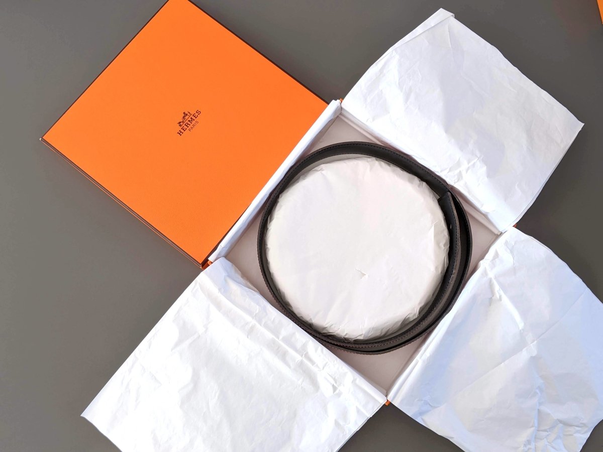 Hermes [164] 1997 Brun-Rouge/Noir Reversible Box/Box Leather Strap Belt 32 mm, Box! - poupishop