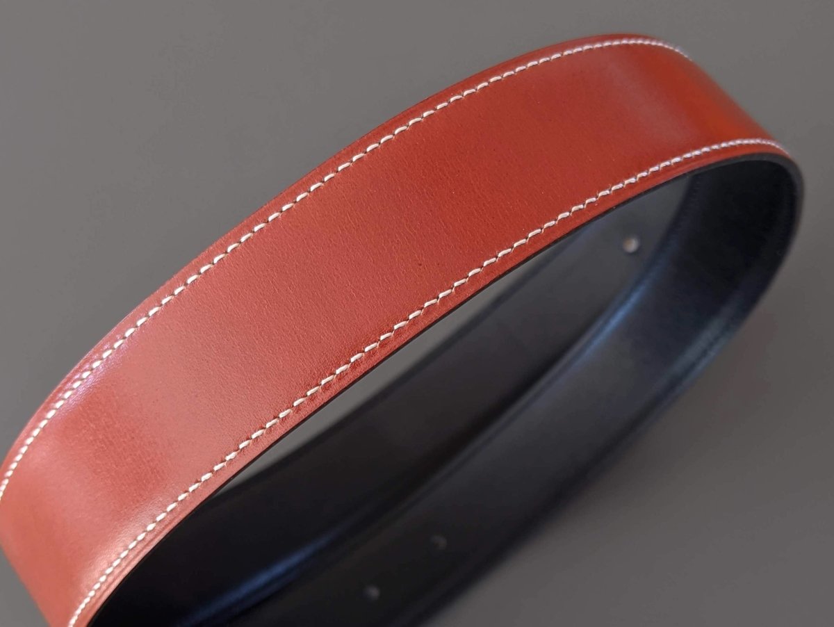 Hermes [164] 1997 Brun-Rouge/Noir Reversible Box/Box Leather Strap Belt 32 mm, Box! - poupishop