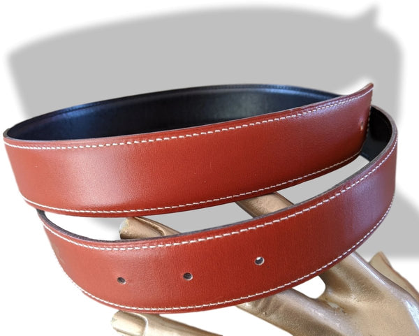 Hermes [164] 1997 Brun-Rouge/Noir Reversible Box/Box Leather Strap Belt 32 mm, Box! - poupishop