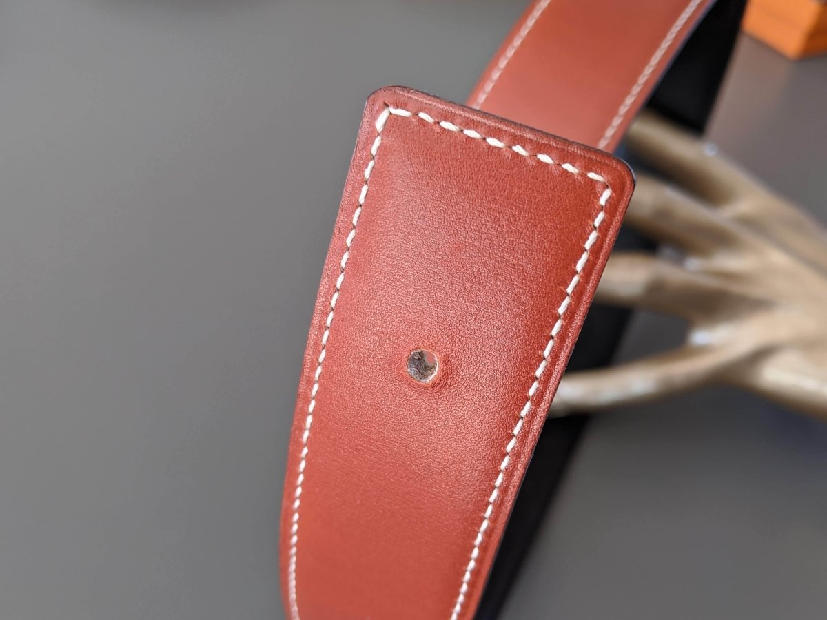 Hermes [164] 1997 Brun-Rouge/Noir Reversible Box/Box Leather Strap Belt 32 mm, Box! - poupishop