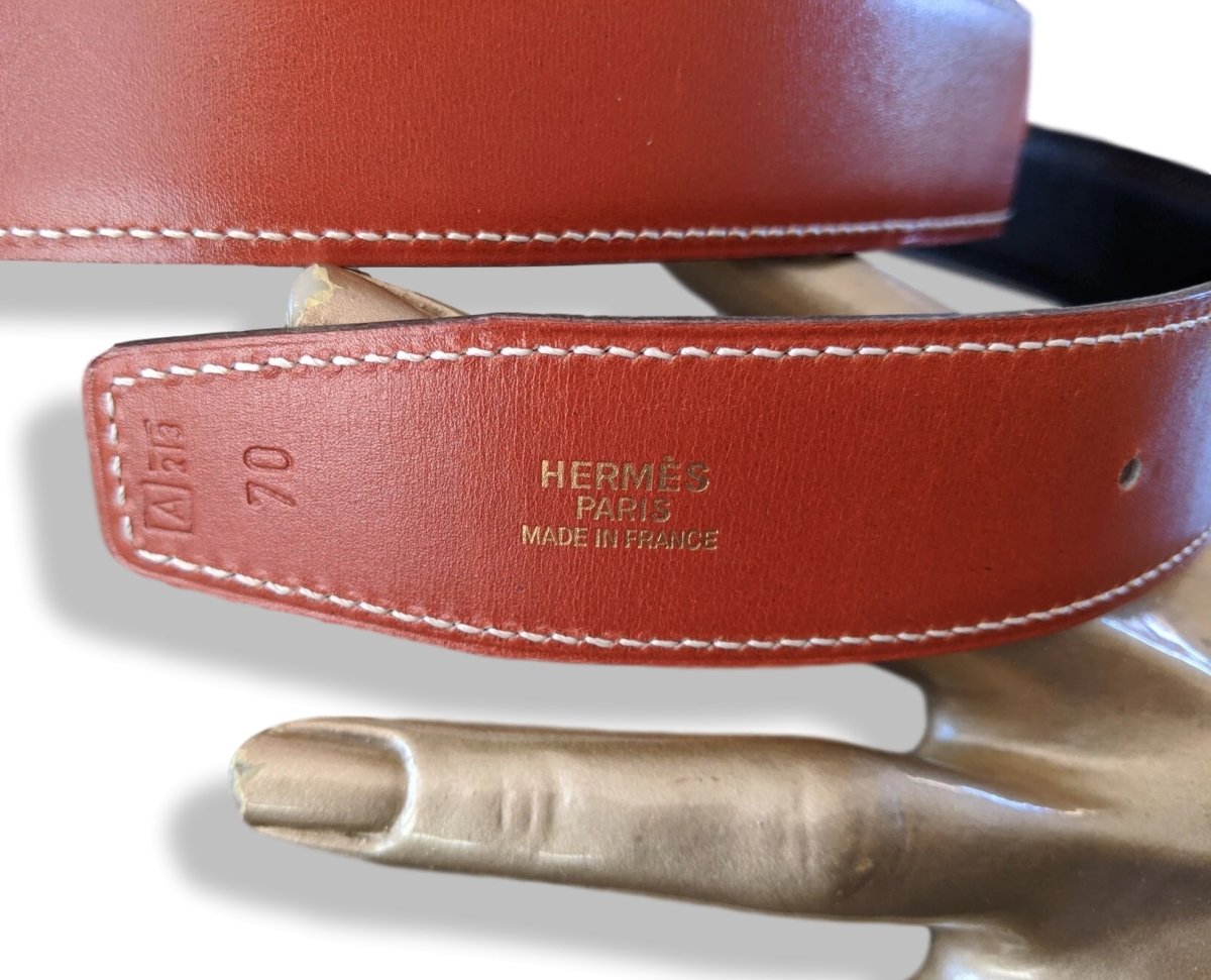 Hermes [164] 1997 Brun-Rouge/Noir Reversible Box/Box Leather Strap Belt 32 mm, Box! - poupishop