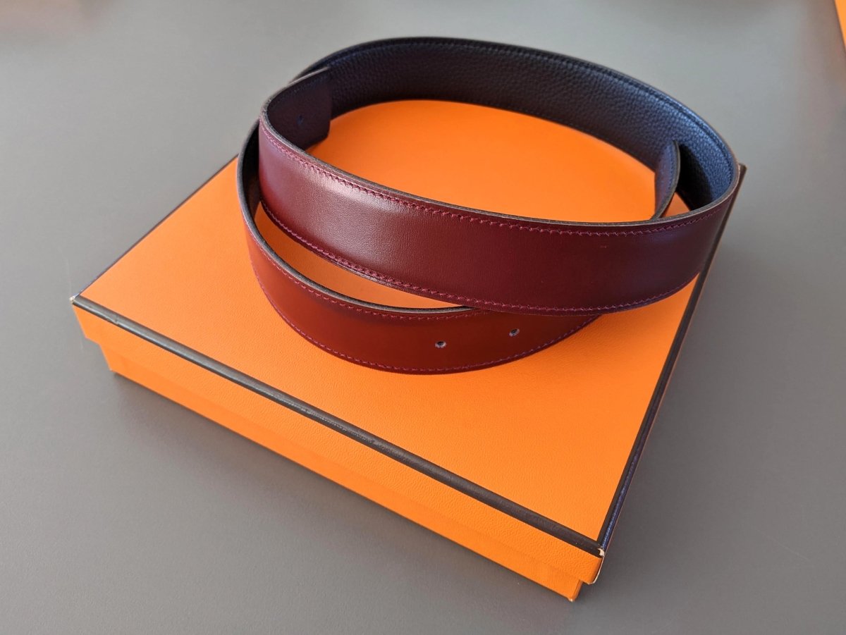 Hermes [165] 2001 Rouge H/Noir Reversible Box/Togo Leather Strap Belt 32 mm, NIB! - poupishop