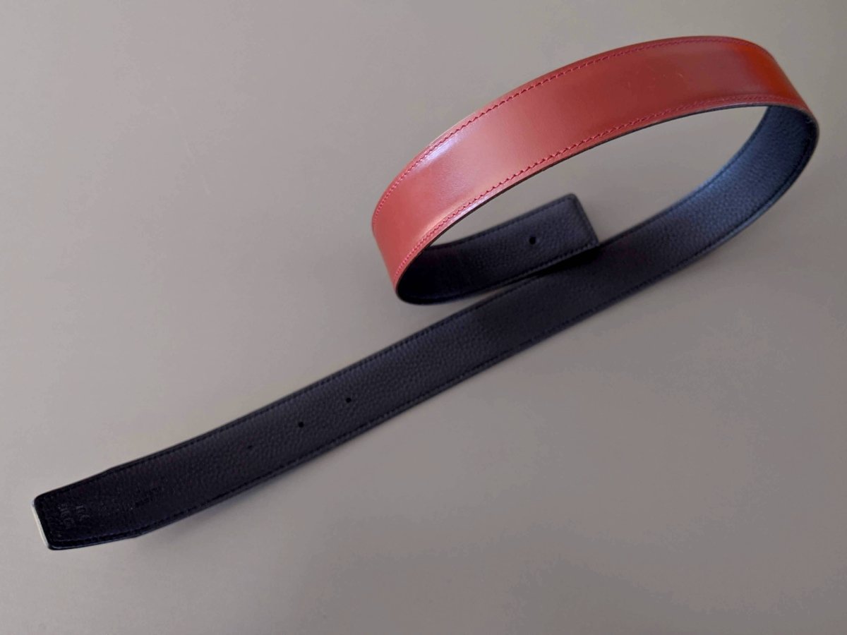 Hermes [165] 2001 Rouge H/Noir Reversible Box/Togo Leather Strap Belt 32 mm, NIB! - poupishop