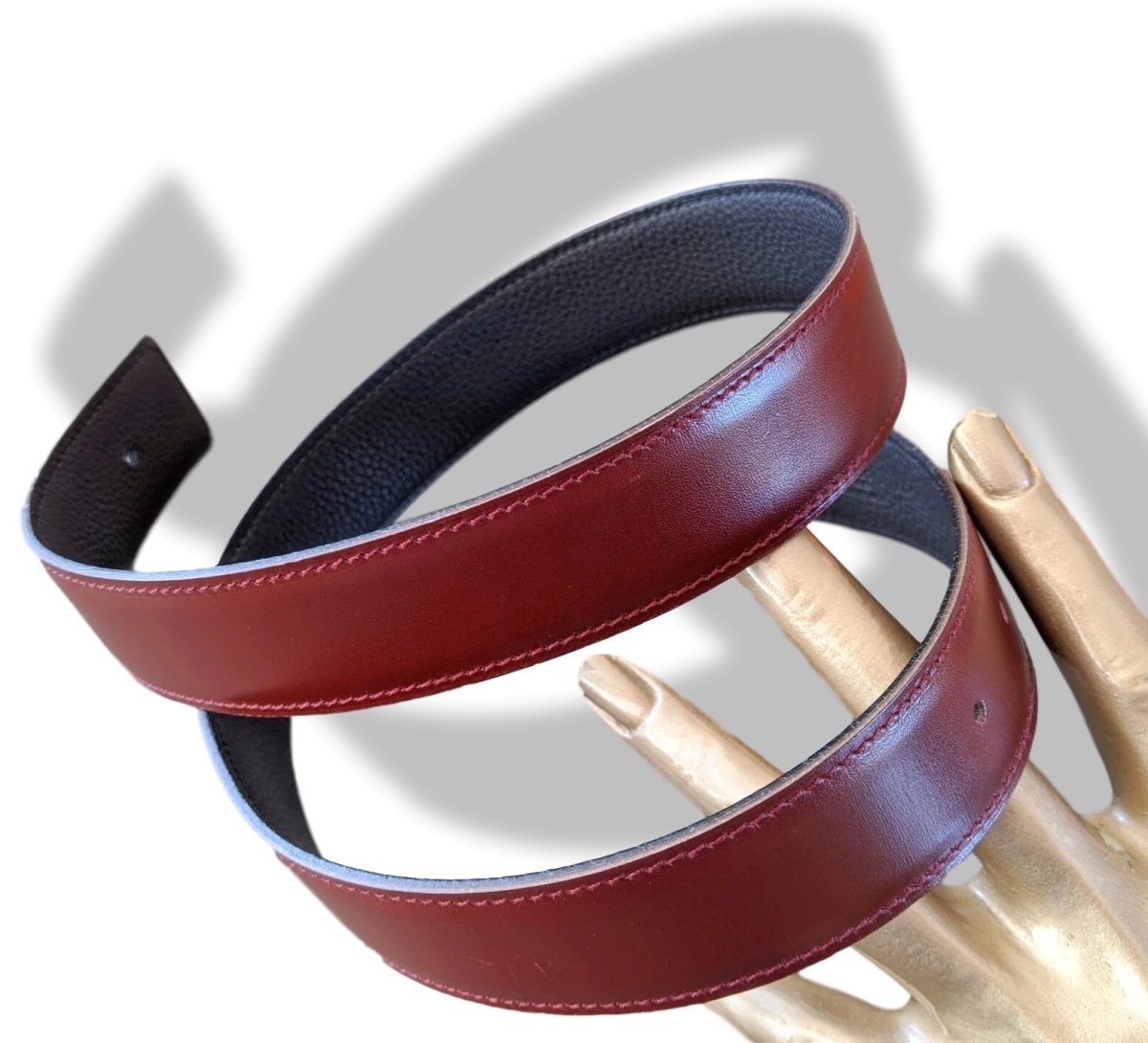 Hermes [165] 2001 Rouge H/Noir Reversible Box/Togo Leather Strap Belt 32 mm, NIB! - poupishop