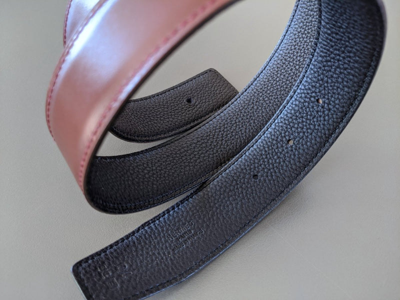 Hermes [165] 2001 Rouge H/Noir Reversible Box/Togo Leather Strap Belt 32 mm, NIB! - poupishop