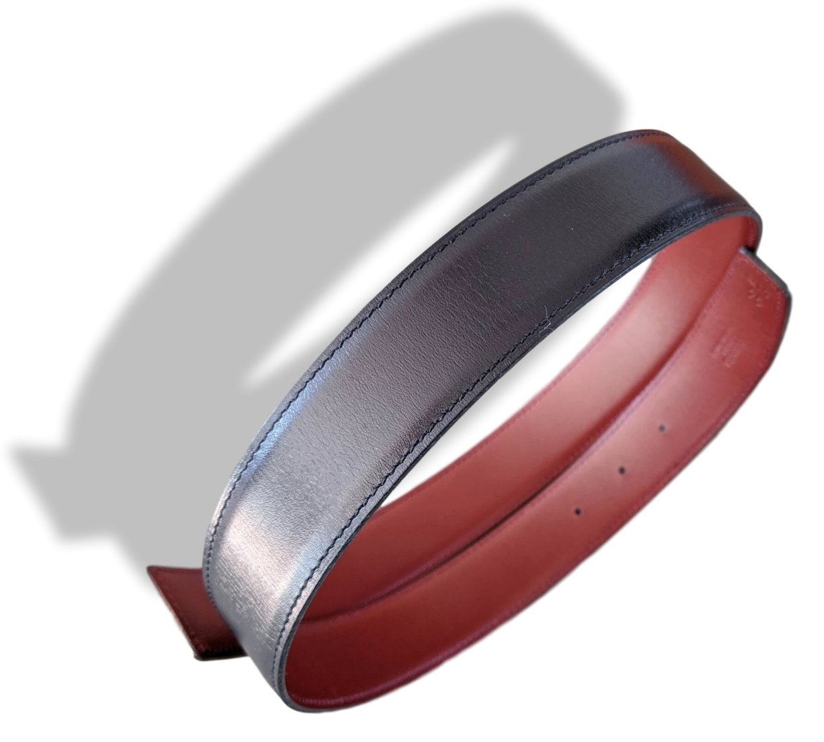 Hermes [166] 2001 Rouge H/Bleu Foncé Reversible Box/Box Leather Strap Belt 32 mm, NIB! - poupishop