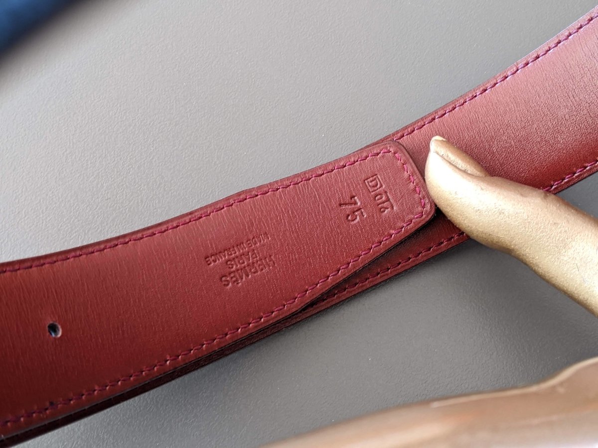 Hermes [166] 2001 Rouge H/Bleu Foncé Reversible Box/Box Leather Strap Belt 32 mm, NIB! - poupishop