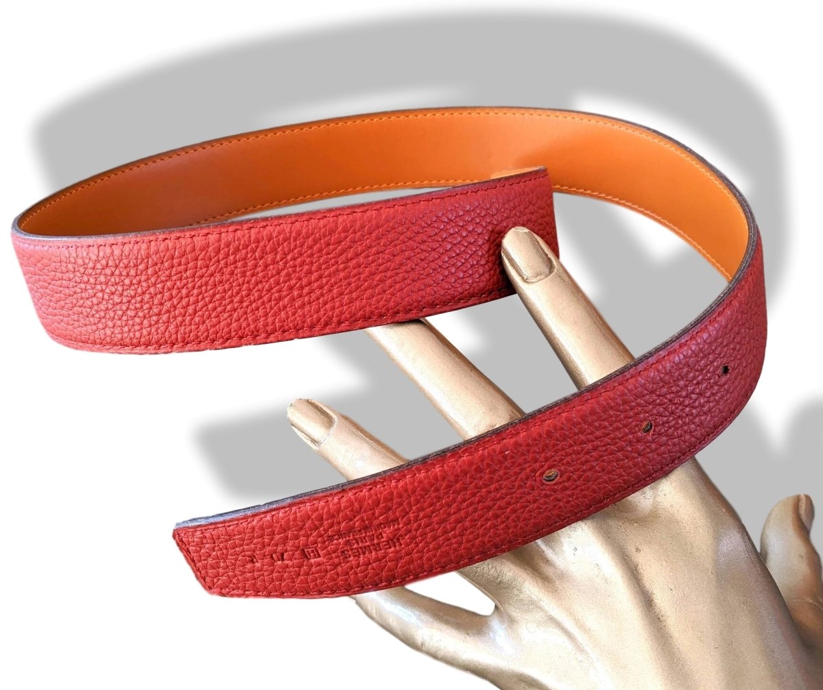 Hermes [167] 2004 Rouge Vermillon/Potiron Reversible Box/Togo Leather Strap Belt 32 mm, NIB! - poupishop