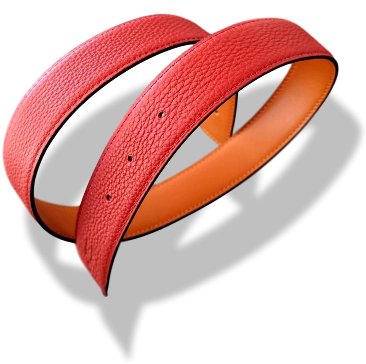 Hermes [167] 2004 Rouge Vermillon/Potiron Reversible Box/Togo Leather Strap Belt 32 mm, NIB! - poupishop