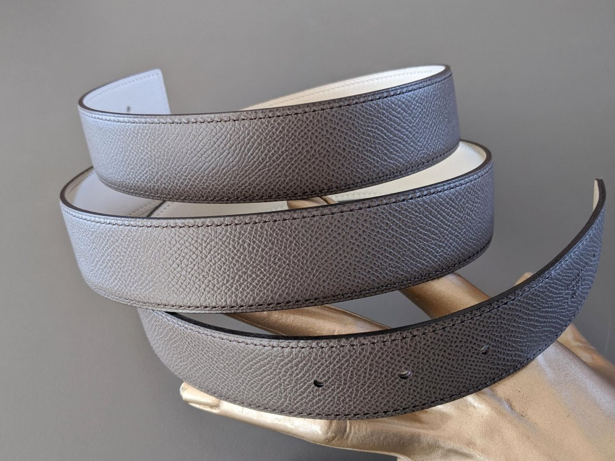 Hermes [169] 2013 Craie/Etain Reversible Swift/Epsom Leather Strap Belt 32 mm, NIB! - poupishop