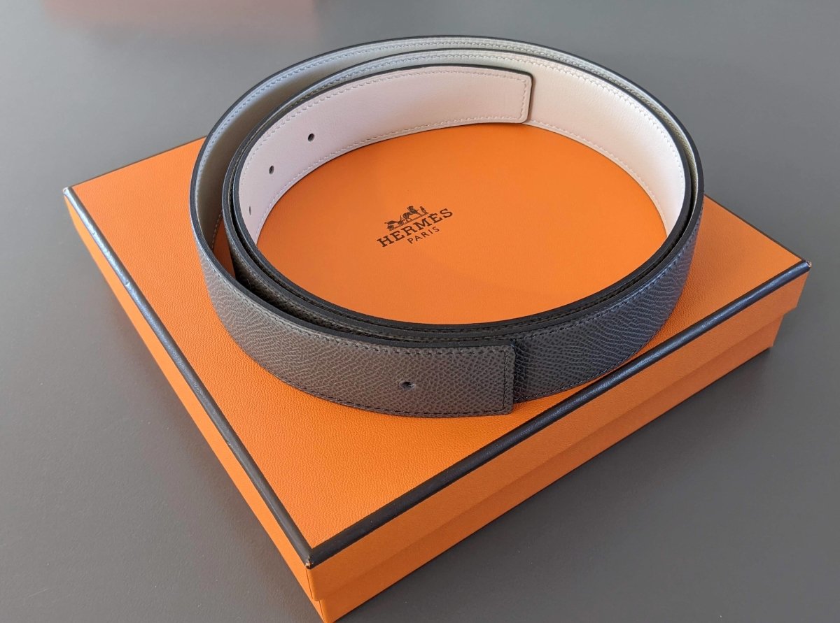Hermes [169] 2013 Craie/Etain Reversible Swift/Epsom Leather Strap Belt 32 mm, NIB! - poupishop