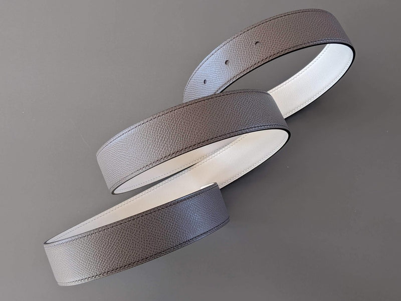 Hermes [169] 2013 Craie/Etain Reversible Swift/Epsom Leather Strap Belt 32 mm, NIB! - poupishop