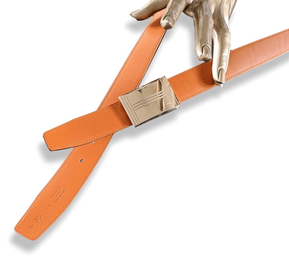 Hermes [17] 2006 Orange Swift/White Epsom Reversible Leather Strap Belt 32 MM Sz85, NIB! - poupishop