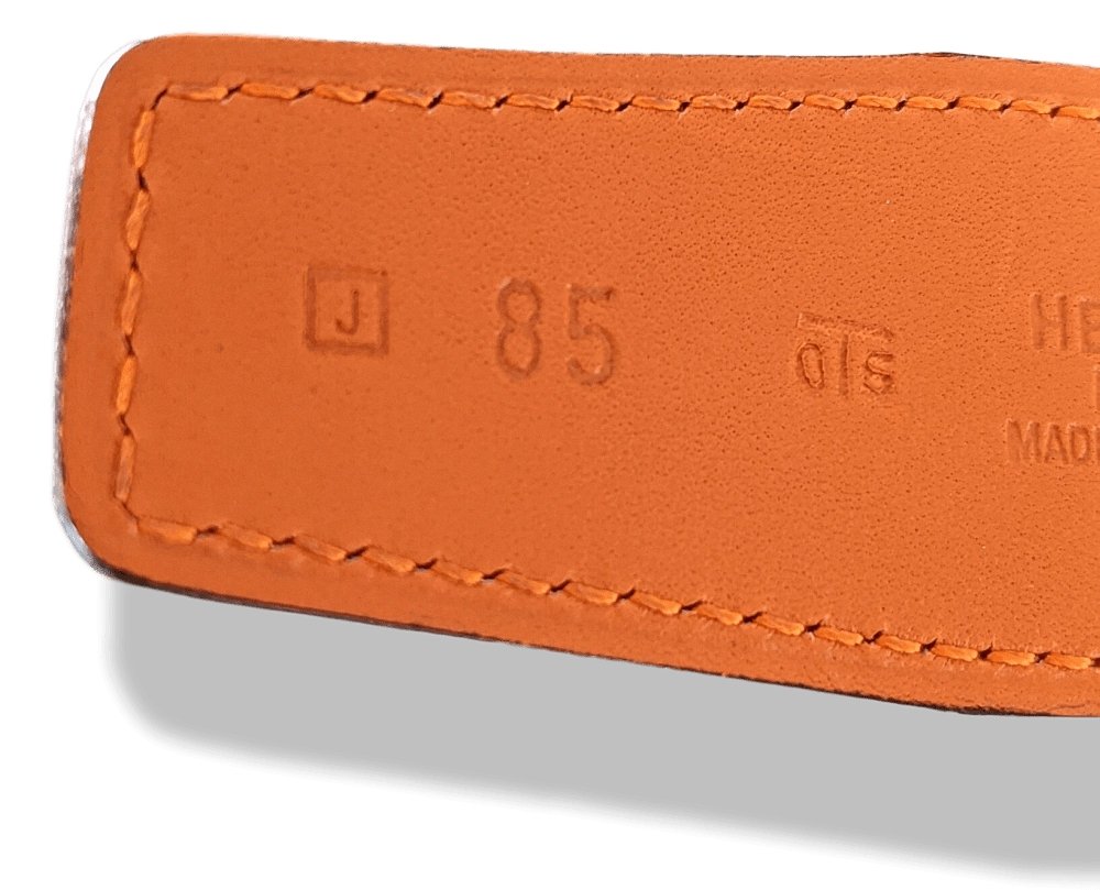 Hermes [17] 2006 Orange Swift/White Epsom Reversible Leather Strap Belt 32 MM Sz85, NIB! - poupishop