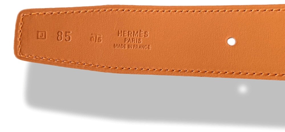 Hermes [17] 2006 Orange Swift/White Epsom Reversible Leather Strap Belt 32 MM Sz85, NIB! - poupishop