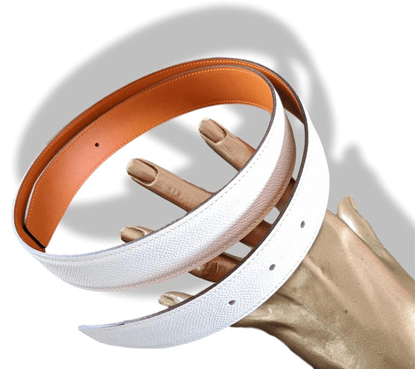 Hermes [17] 2006 Orange Swift/White Epsom Reversible Leather Strap Belt 32 MM Sz85, NIB! - poupishop