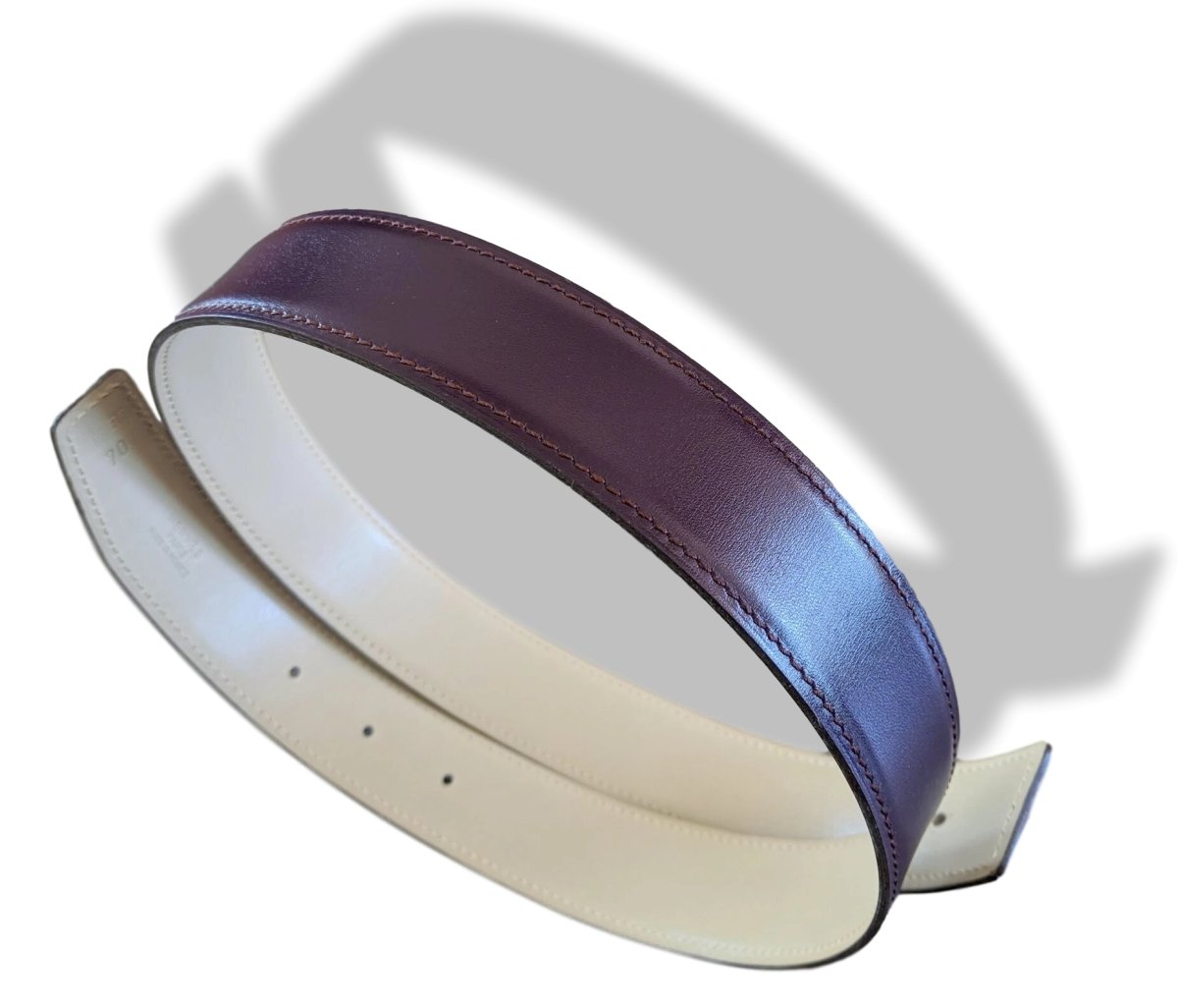 Hermes [170] 2002 Raisin/Jaune Pale Reversible Box/Box Nepal Leather Strap Belt 32 mm, NIB! - poupishop