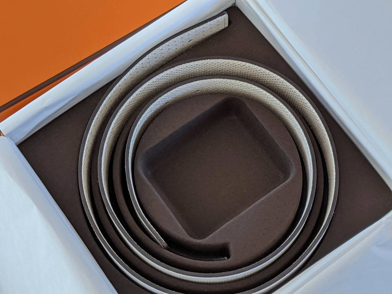 Hermes [171] Blanc/Beige Clair Perforated Epsom KADENCE Reversible Leather Strap Belt 32 MM Sz 100, NIB! - poupishop