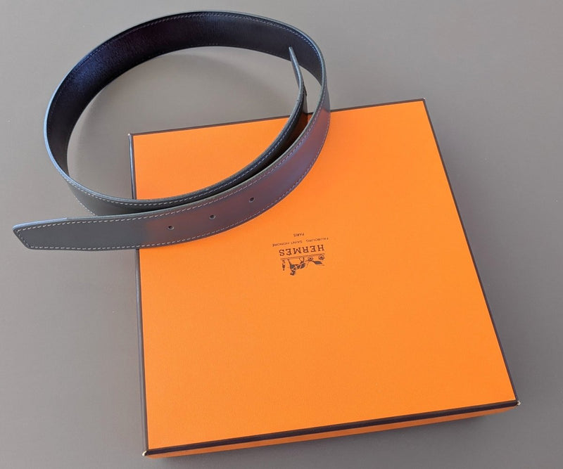 Hermes [172] 2000 Gris/Marine Reversible Box/Gulliver Leather Strap Belt 32 mm, NIB! - poupishop