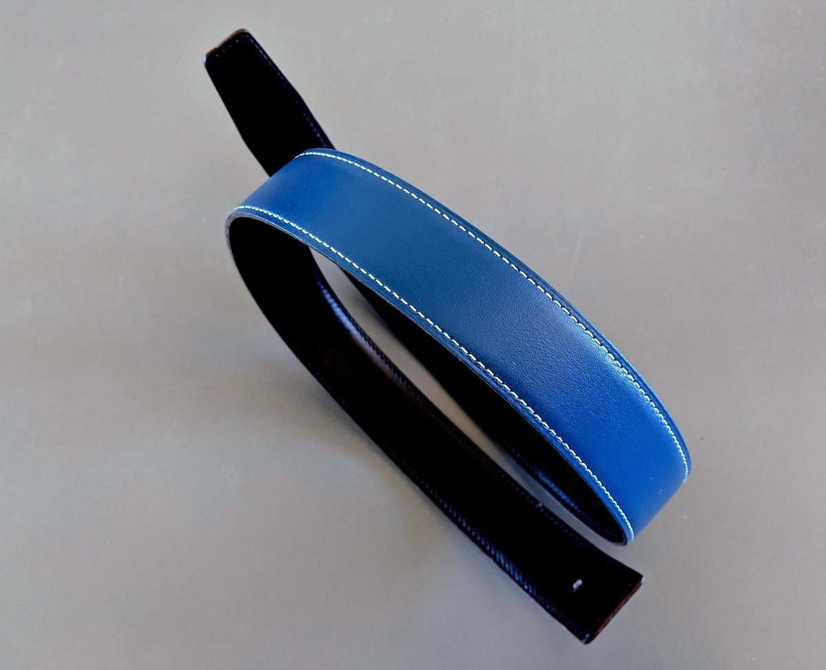 Hermes [173] 2003 Bleu/Noir Reversible Box/Gulliver Leather Strap Belt 32 mm, Box! - poupishop