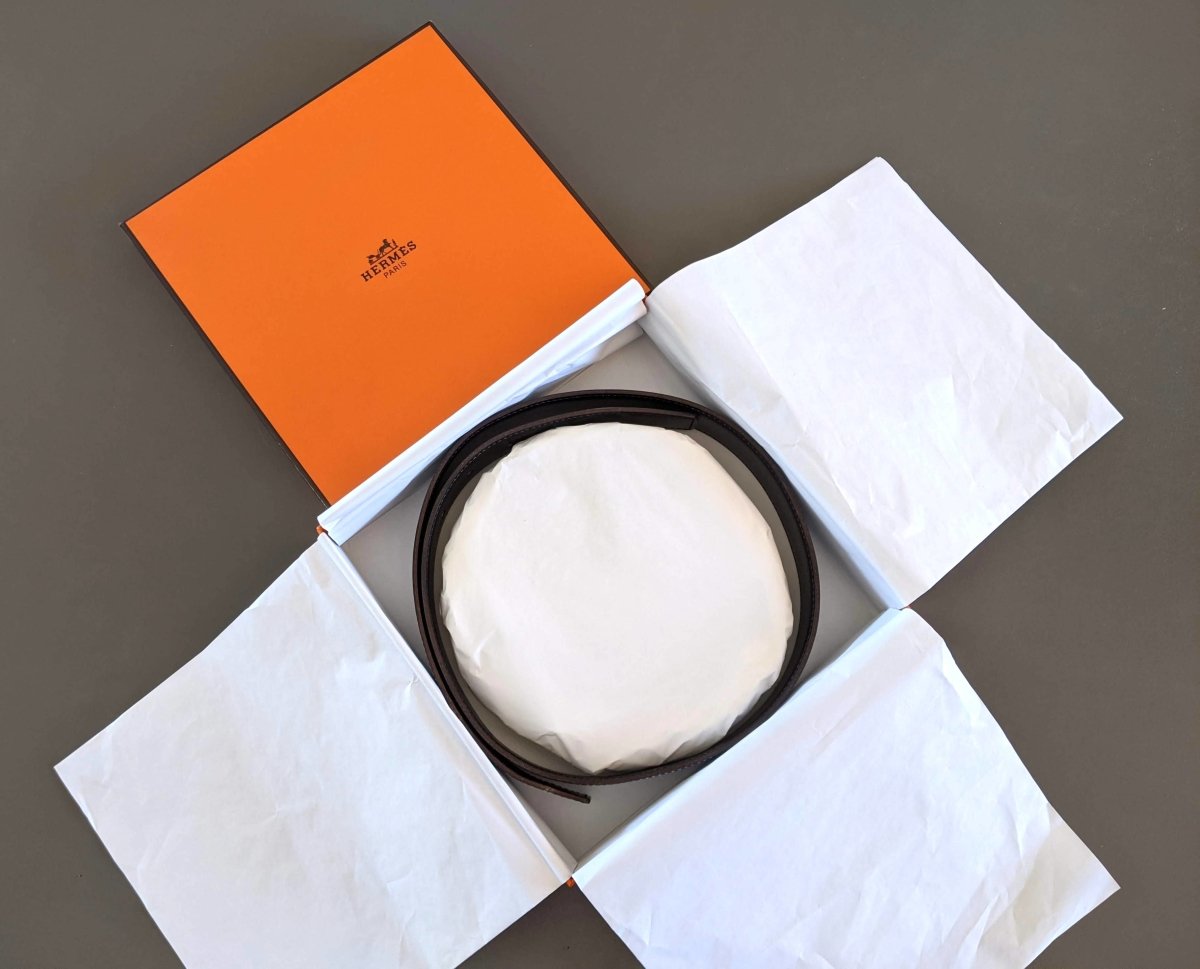 Hermes [173] 2003 Bleu/Noir Reversible Box/Gulliver Leather Strap Belt 32 mm, Box! - poupishop