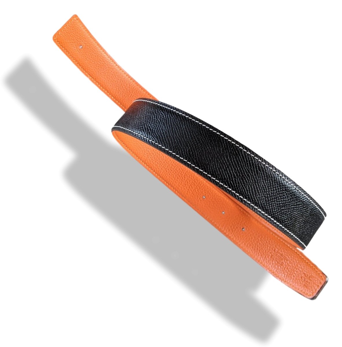 Hermes [174] 2001 Noir/Orange Reversible Epsom/Togo Leather Strap Belt 32 mm, Box! - poupishop