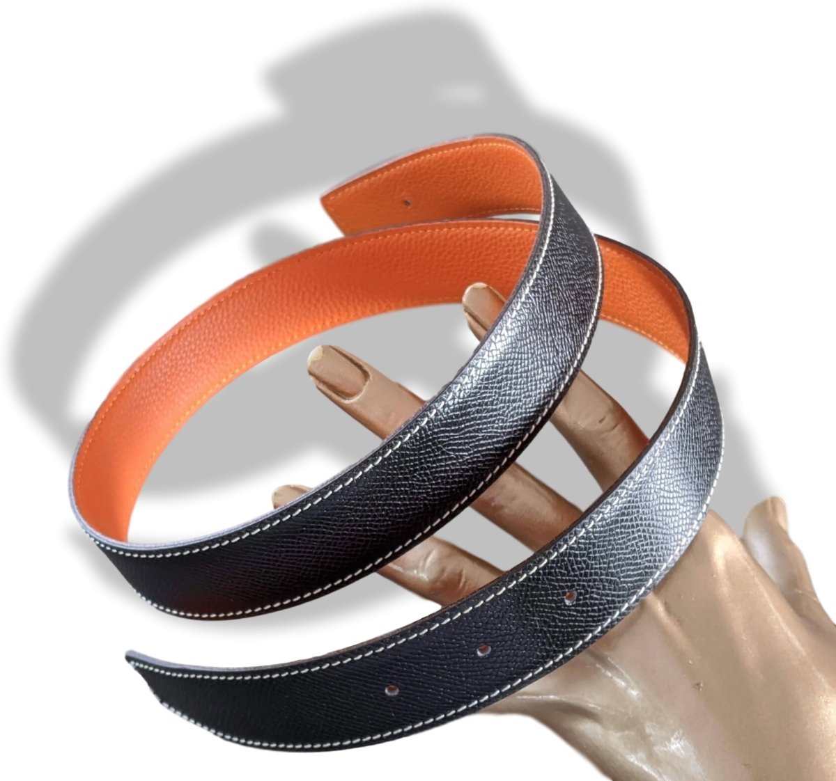Hermes [174] 2001 Noir/Orange Reversible Epsom/Togo Leather Strap Belt 32 mm, Box! - poupishop