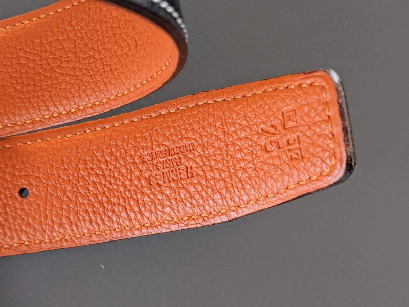 Hermes [174] 2001 Noir/Orange Reversible Epsom/Togo Leather Strap Belt 32 mm, Box! - poupishop