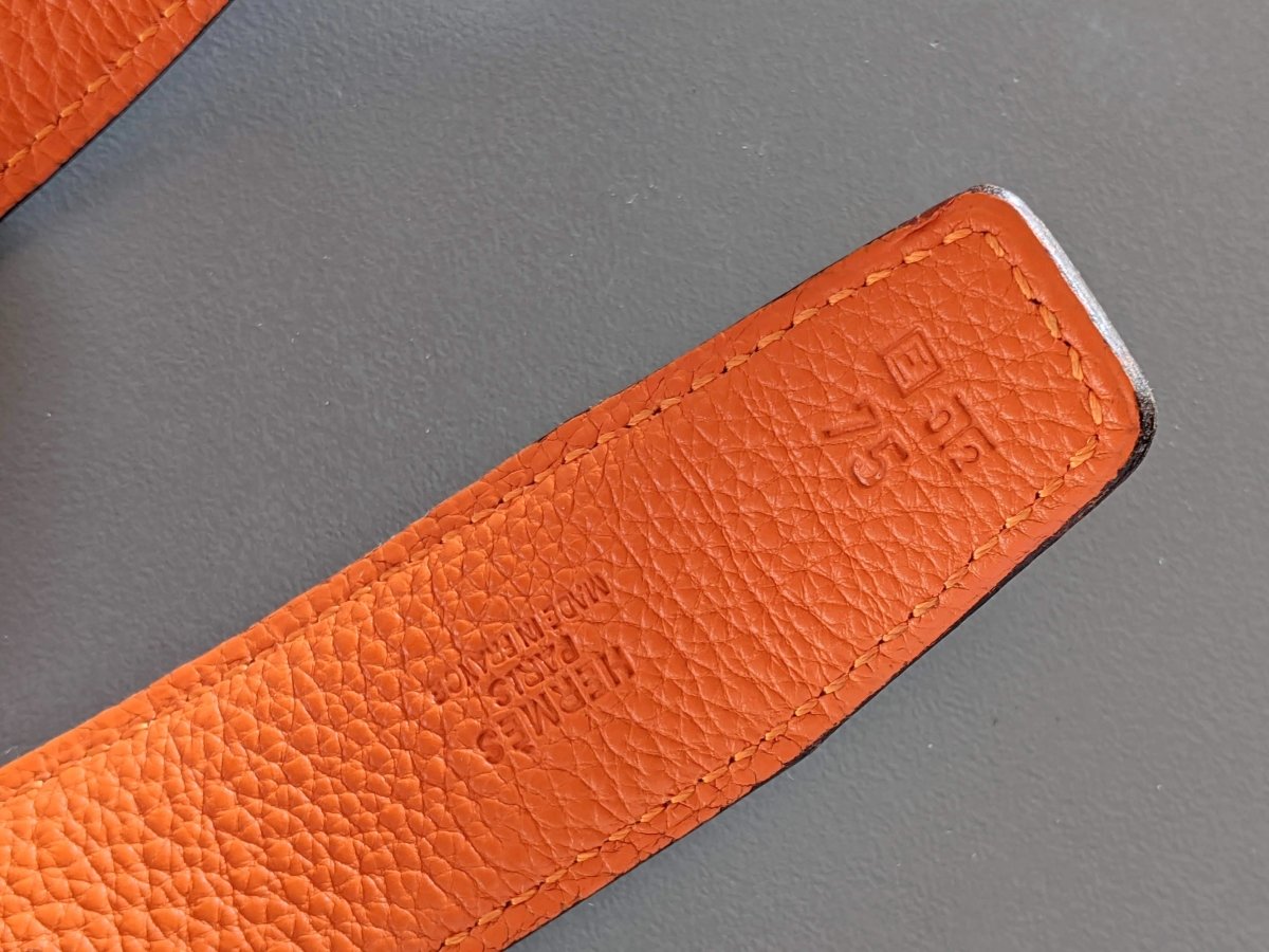 Hermes [175] 2001 Noir/Orange Reversible Epsom/Togo Leather Strap Belt 32 mm, NIB! - poupishop