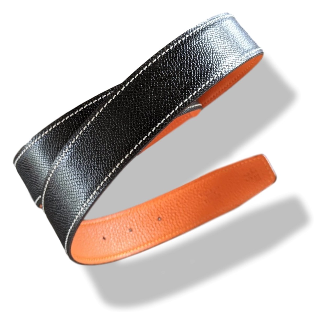 Hermes [175] 2001 Noir/Orange Reversible Epsom/Togo Leather Strap Belt 32 mm, NIB! - poupishop