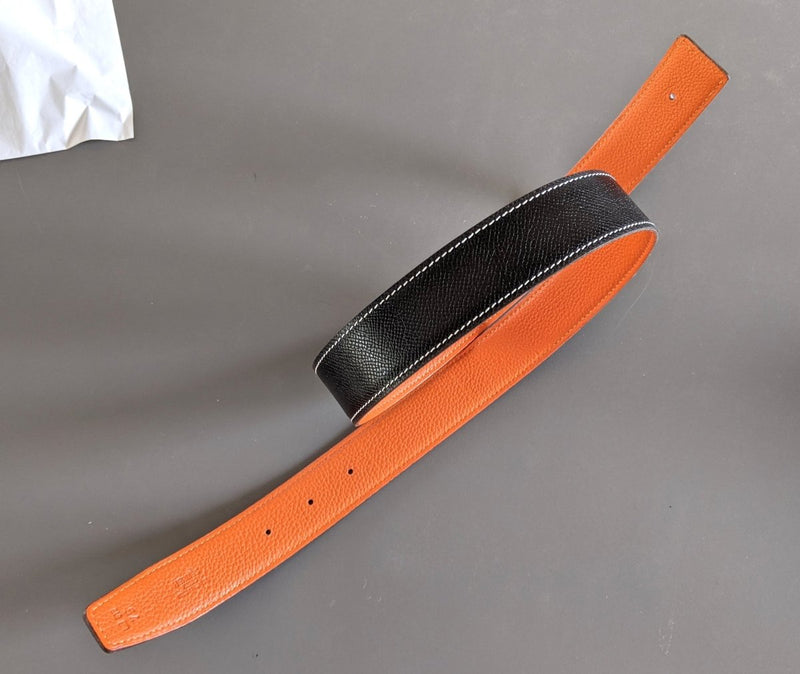 Hermes [175] 2001 Noir/Orange Reversible Epsom/Togo Leather Strap Belt 32 mm, NIB! - poupishop