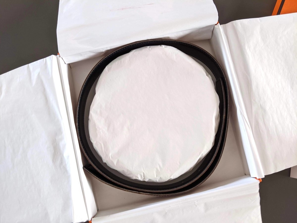 Hermes [176] 2000 Gold/Noir Reversible Epsom/Box Leather Strap Belt 32 mm, Box! - poupishop