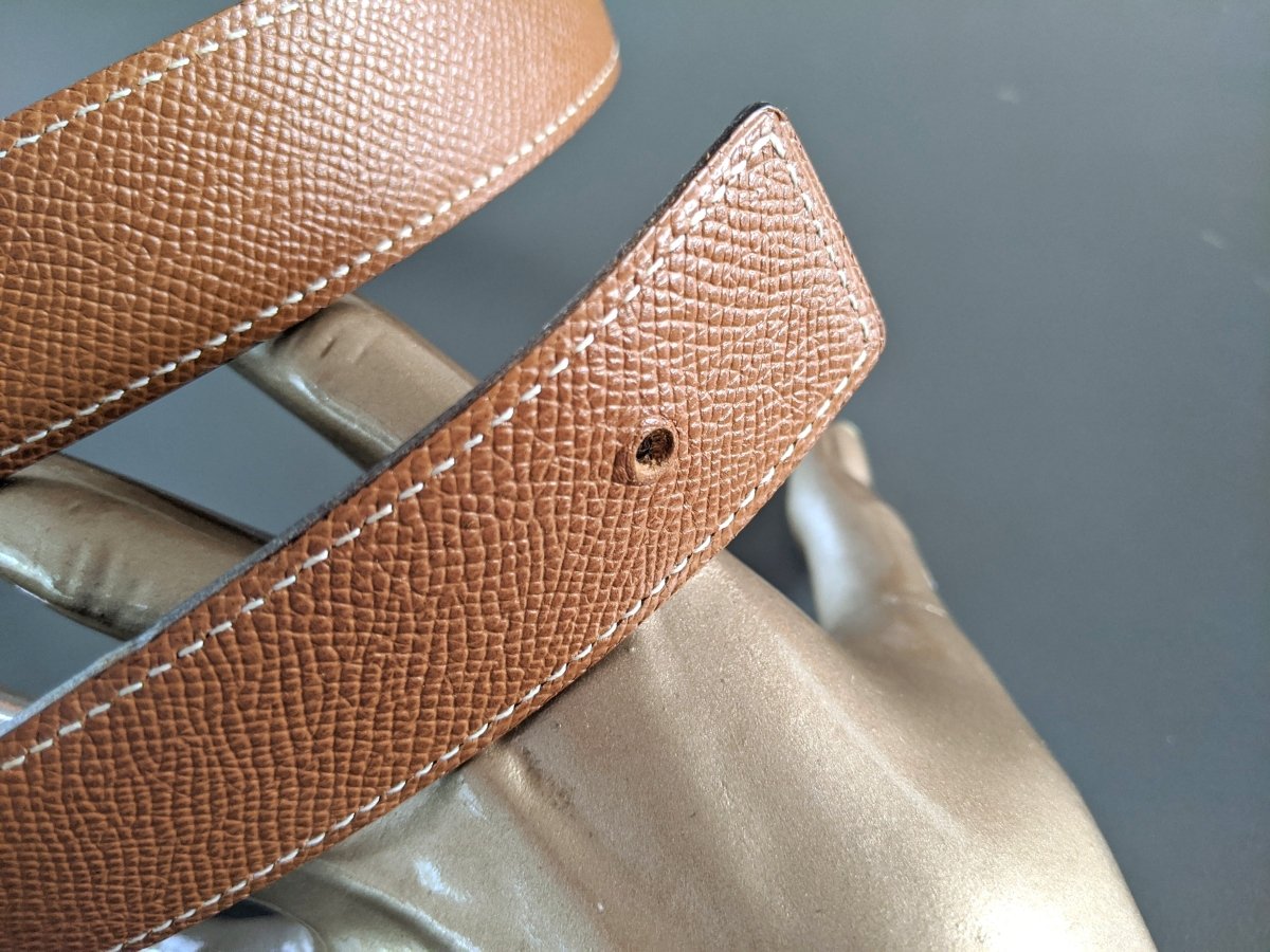 Hermes [176] 2000 Gold/Noir Reversible Epsom/Box Leather Strap Belt 32 mm, Box! - poupishop
