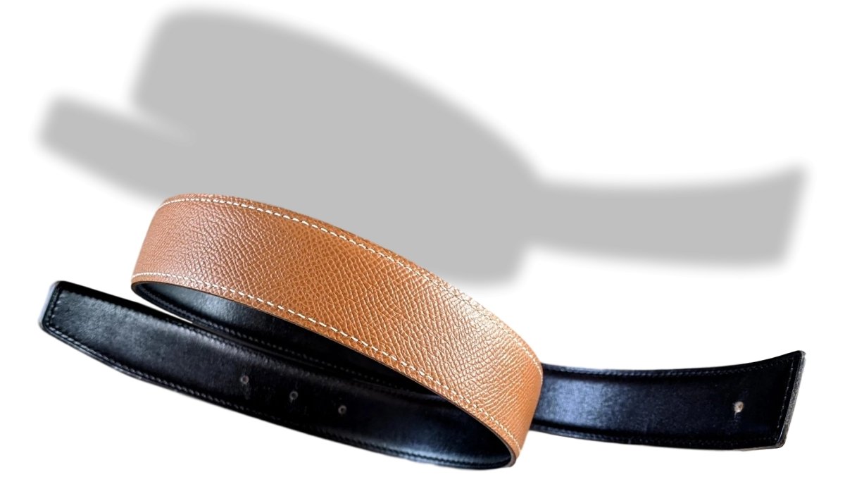 Hermes [176] 2000 Gold/Noir Reversible Epsom/Box Leather Strap Belt 32 mm, Box! - poupishop