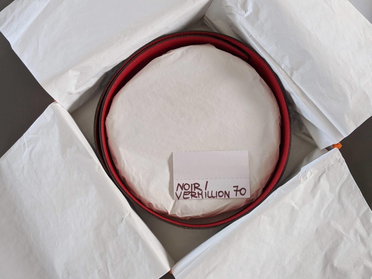 Hermes [178] 2001 Noir/Rouge Vermillon Reversible Box/Togo Leather Strap Belt 32 mm, BNIB! - poupishop