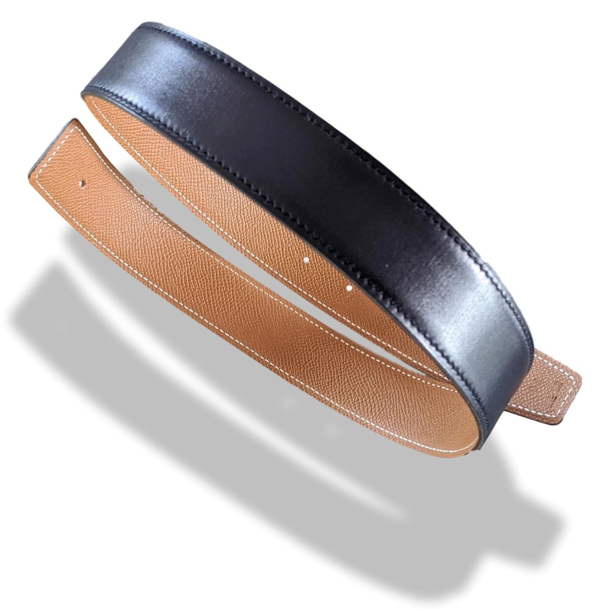 Hermes [179] 2000 Marine/Gold Reversible Box/Epsom Leather Strap Belt 32 mm, BNIB! - poupishop
