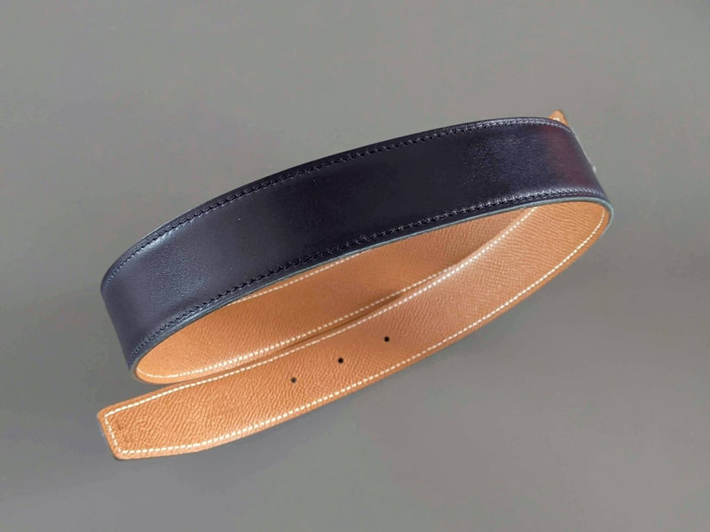 Hermes [179] 2000 Marine/Gold Reversible Box/Epsom Leather Strap Belt 32 mm, BNIB! - poupishop