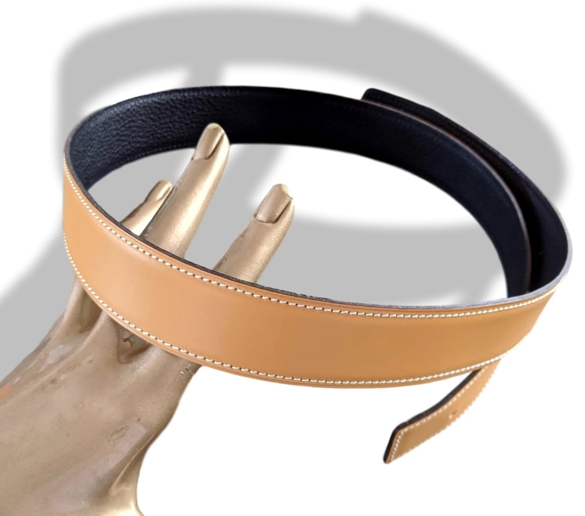 Hermes [180] 2001 Naturel/Noir Reversible Gulliver/Togo Leather Strap Belt 32 mm, NIB! - poupishop
