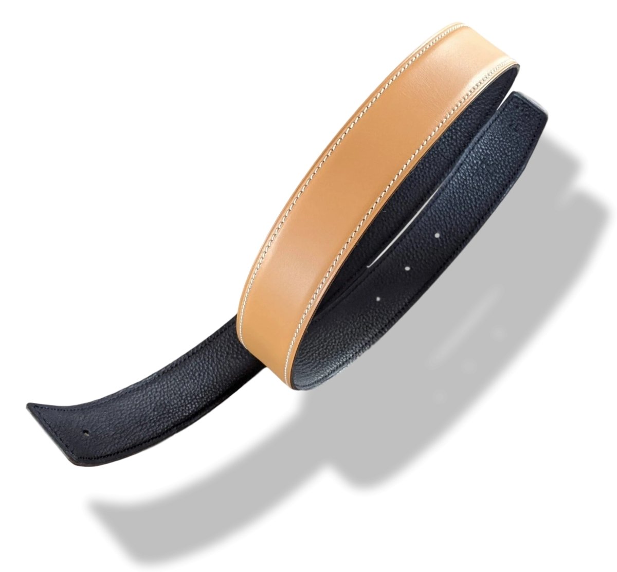 Hermes [180] 2001 Naturel/Noir Reversible Gulliver/Togo Leather Strap Belt 32 mm, NIB! - poupishop