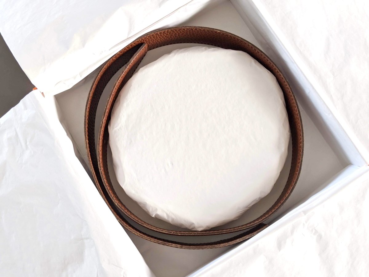Hermes [181] 1996 Brown Reversible Vache Liegee Leather Strap Belt 32 mm, Box! - poupishop