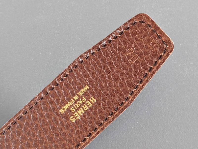 Hermes [181] 1996 Brown Reversible Vache Liegee Leather Strap Belt 32 mm, Box! - poupishop