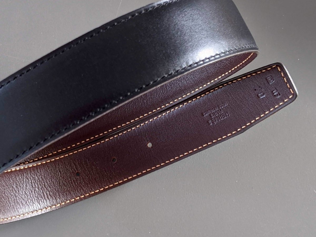 Hermes [182] 2000 Noir/Chocolat Reversible Box/Box Leather Strap Belt 32 mm, Box! - poupishop