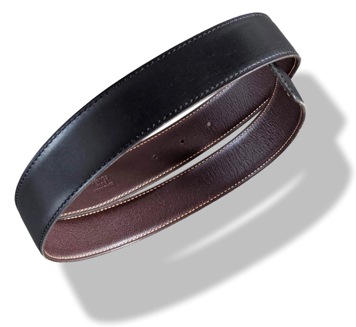 Hermes [182] 2000 Noir/Chocolat Reversible Box/Box Leather Strap Belt 32 mm, Box! - poupishop