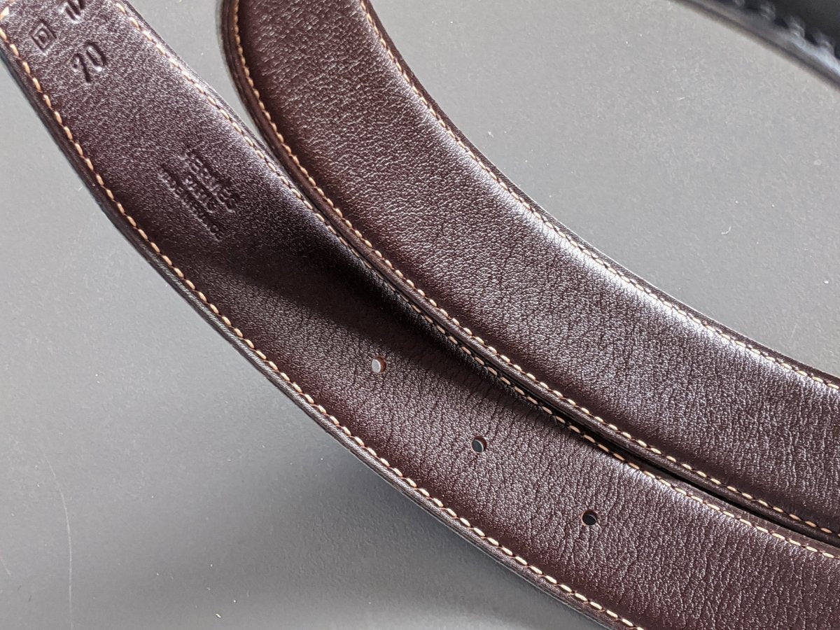 Hermes [182] 2000 Noir/Chocolat Reversible Box/Box Leather Strap Belt 32 mm, Box! - poupishop