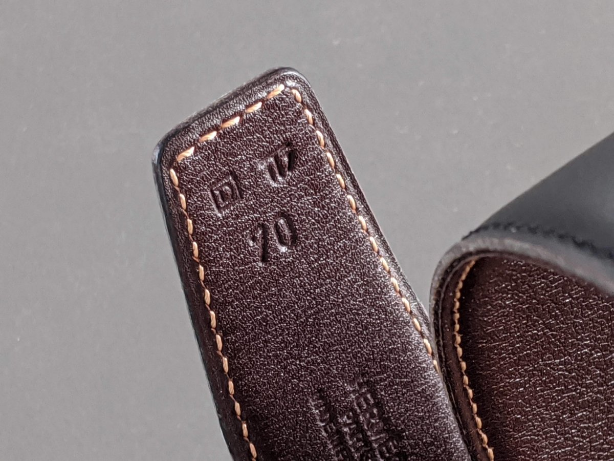 Hermes [182] 2000 Noir/Chocolat Reversible Box/Box Leather Strap Belt 32 mm, Box! - poupishop